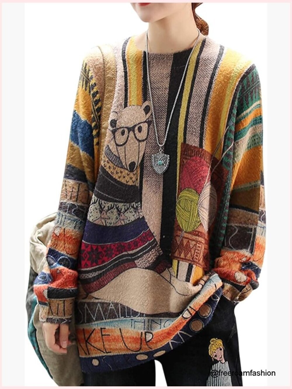 Graphic Printed Oversized Pullover Sweater Snowman Design